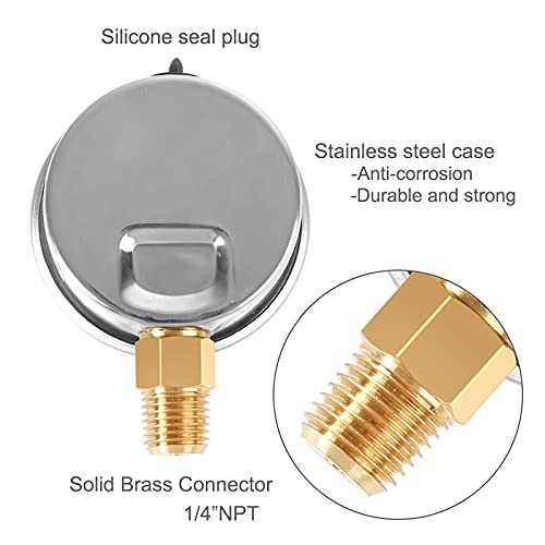 UHARBOUR Glycerin Filled Low Pressure Gauge 15psi/1bar, Stainless Steel case, Brass Inside Construction, 2-1/2" dial, 1/4" NPT Rear Connection. - Image 5