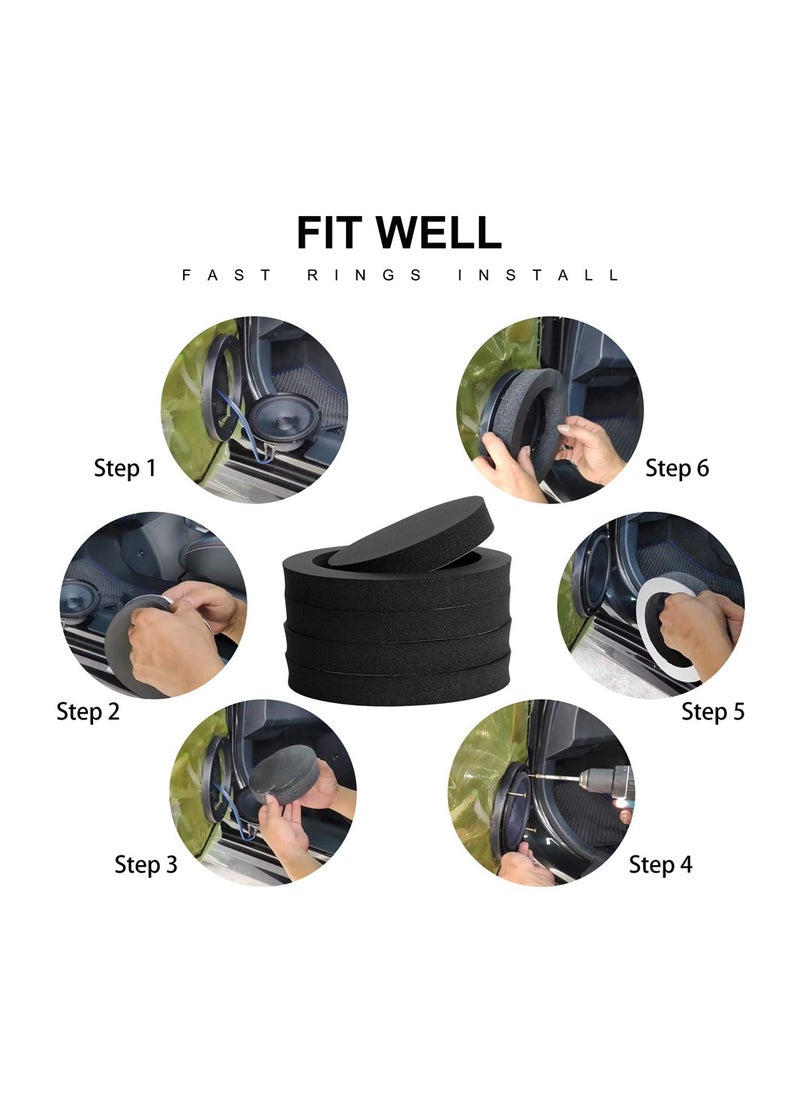 Generic - 6.5 Foam Speaker Enhancer, 4Pcs Self Adhesive Speaker Fast Rings, High Rebound Sponge Bass Blocker Kit  for 6 and 6.5 Speaker - Image 1