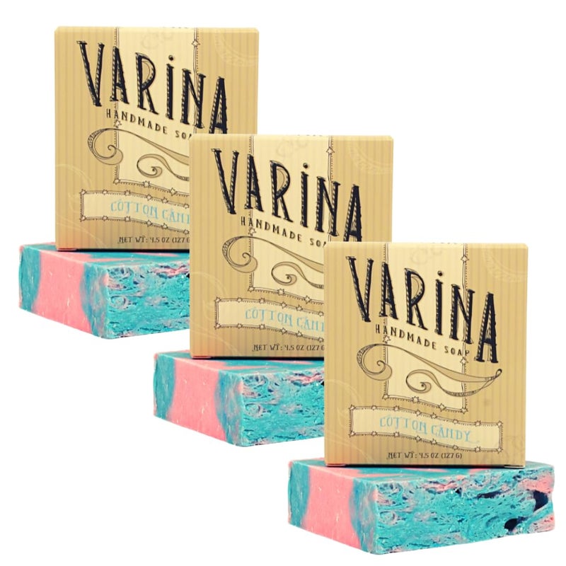 Varina Natural Cotton Candy Bar Soap  Gentle Cleansing for Sensitive Skin  3 Pack
