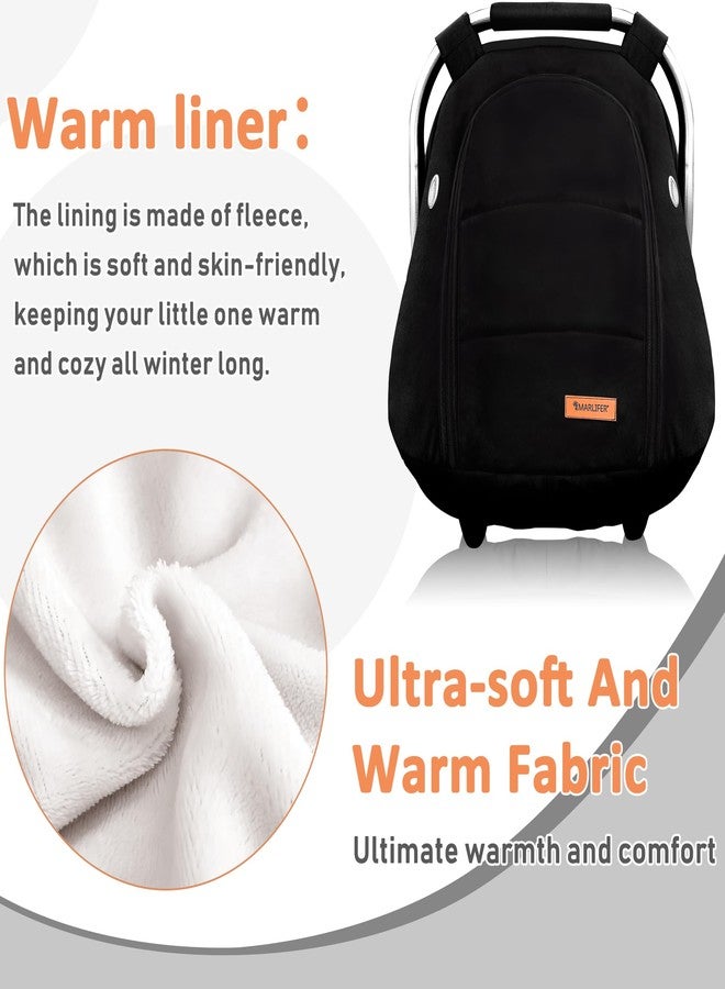 MARLIFER Waterproof Winter Baby Car Seat Cover, Carseat Cover Boys, Cozy & Warm Cover, Infant Car Seat Canopy, Universal Cold Weather Shield, Black - Image 2