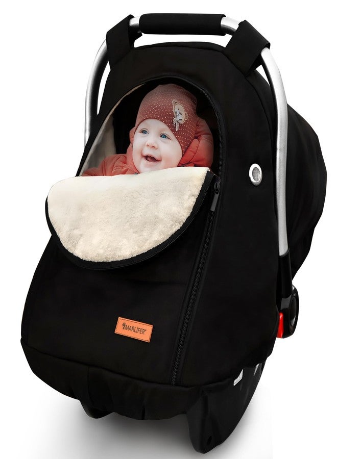 MARLIFER Waterproof Winter Baby Car Seat Cover, Carseat Cover Boys, Cozy & Warm Cover, Infant Car Seat Canopy, Universal Cold Weather Shield, Black - Image 1