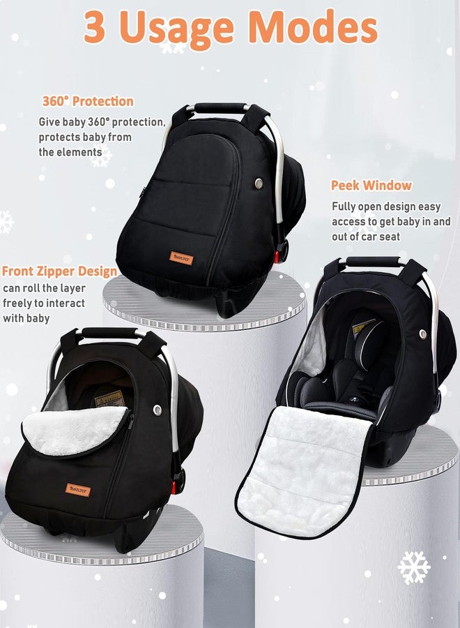 MARLIFER Waterproof Winter Baby Car Seat Cover, Carseat Cover Boys, Cozy & Warm Cover, Infant Car Seat Canopy, Universal Cold Weather Shield, Black - Image 4