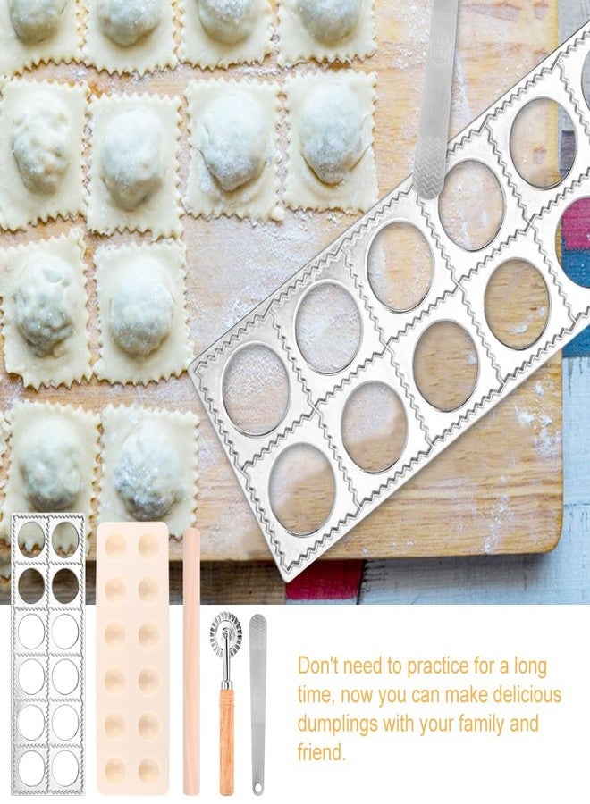 Kryslanix Ravioli Press Mold Set, 12 Holes Ravioli Maker Press,1 x Pasta Cutter Stamp Maker, 1xWood Rolling Pin Pasta Making Tools,1x Filling Spoon,for Ravioli, Dumpling,Hand Pie - Image 3