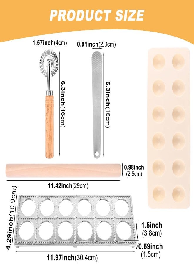Kryslanix Ravioli Press Mold Set, 12 Holes Ravioli Maker Press,1 x Pasta Cutter Stamp Maker, 1xWood Rolling Pin Pasta Making Tools,1x Filling Spoon,for Ravioli, Dumpling,Hand Pie - Image 2