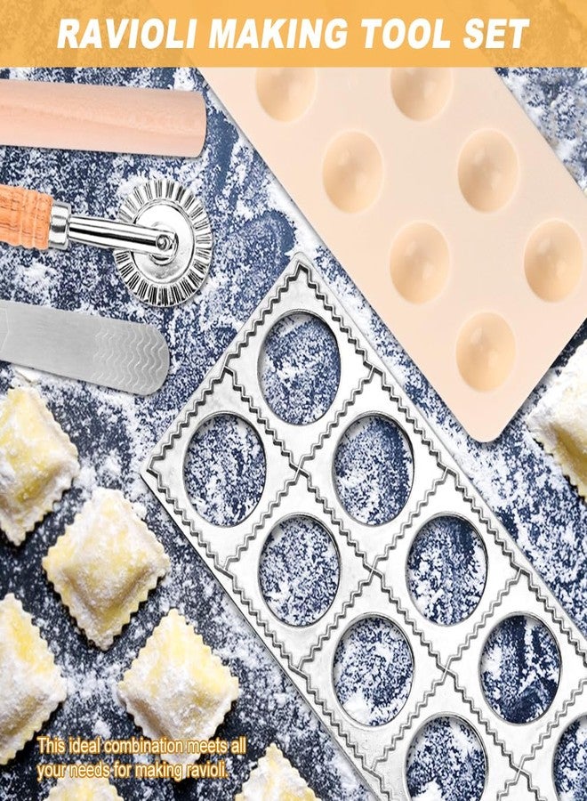 Kryslanix Ravioli Press Mold Set, 12 Holes Ravioli Maker Press,1 x Pasta Cutter Stamp Maker, 1xWood Rolling Pin Pasta Making Tools,1x Filling Spoon,for Ravioli, Dumpling,Hand Pie - Image 4