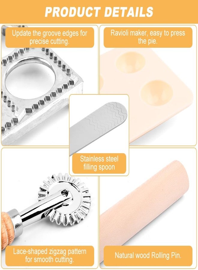 Kryslanix Ravioli Press Mold Set, 12 Holes Ravioli Maker Press,1 x Pasta Cutter Stamp Maker, 1xWood Rolling Pin Pasta Making Tools,1x Filling Spoon,for Ravioli, Dumpling,Hand Pie - Image 5
