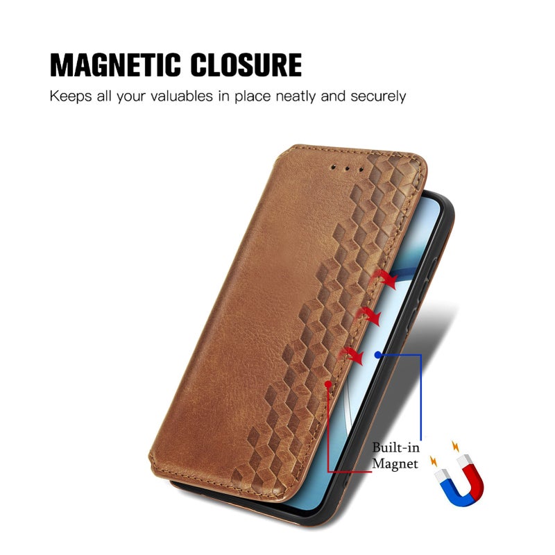 HuHa Case Cover For Nothing Phone 2a Plus Cubic Grid Pressed Magnetic Leather Phone Case(Brown) - Image 5