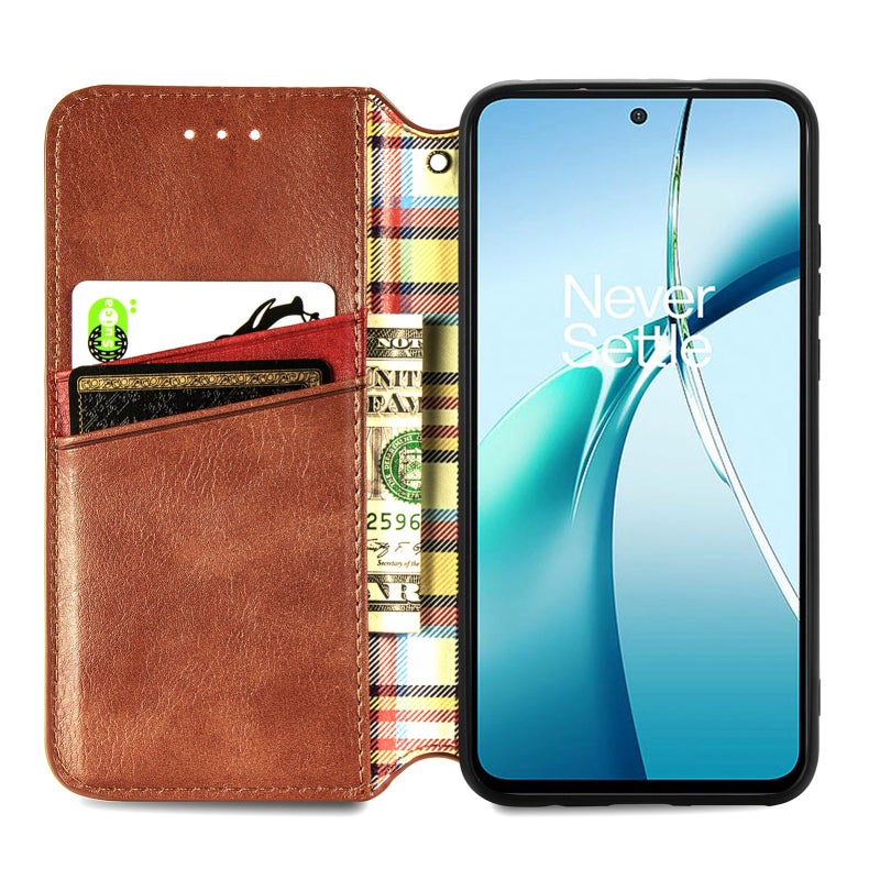 HuHa Case Cover For Nothing Phone 2a Plus Cubic Grid Pressed Magnetic Leather Phone Case(Brown) - Image 3