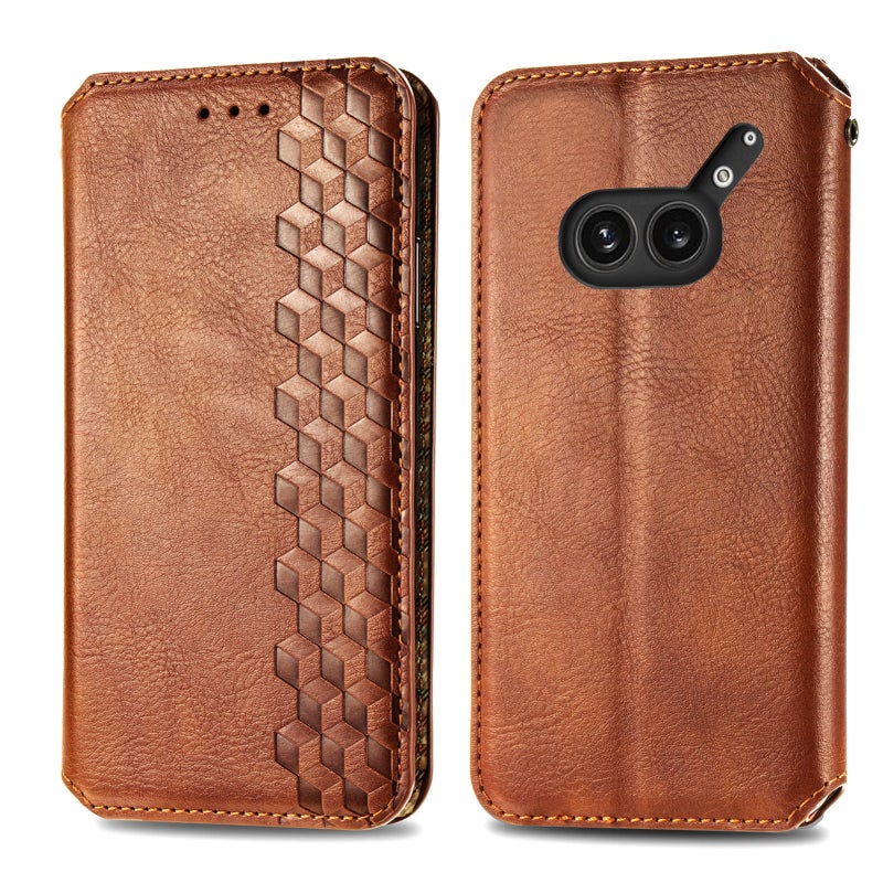 HuHa Case Cover For Nothing Phone 2a Plus Cubic Grid Pressed Magnetic Leather Phone Case(Brown) - Image 2