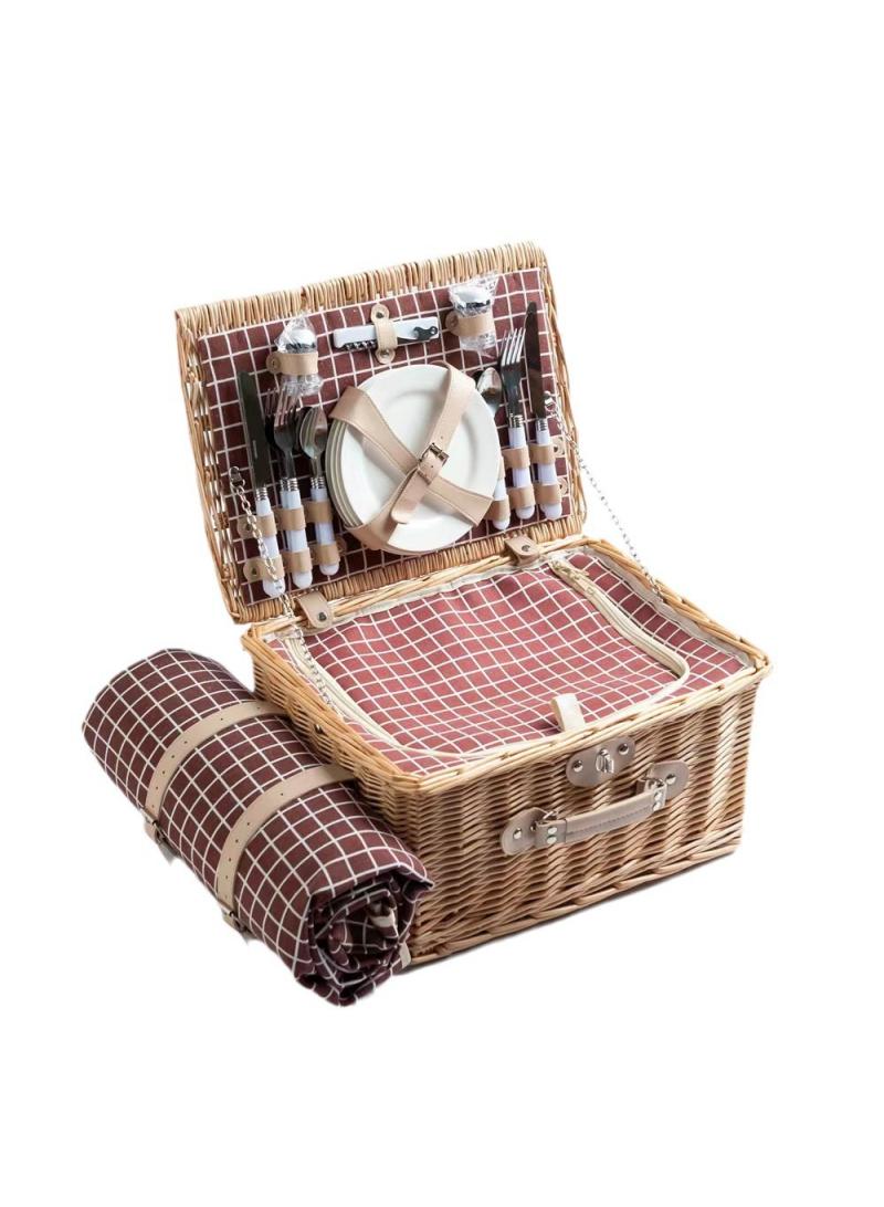 Y&D Picnic Basket Set With Mat Picnic Set Hamper For 4 With Waterproof Picnic Blanket Willow Picnic Service Gift Set For Camping Outdoor - Image 1