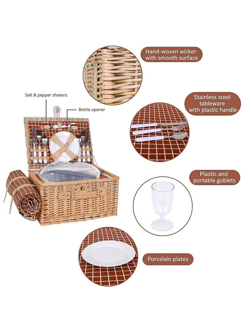 Y&D Picnic Basket Set With Mat Picnic Set Hamper For 4 With Waterproof Picnic Blanket Willow Picnic Service Gift Set For Camping Outdoor - Image 4