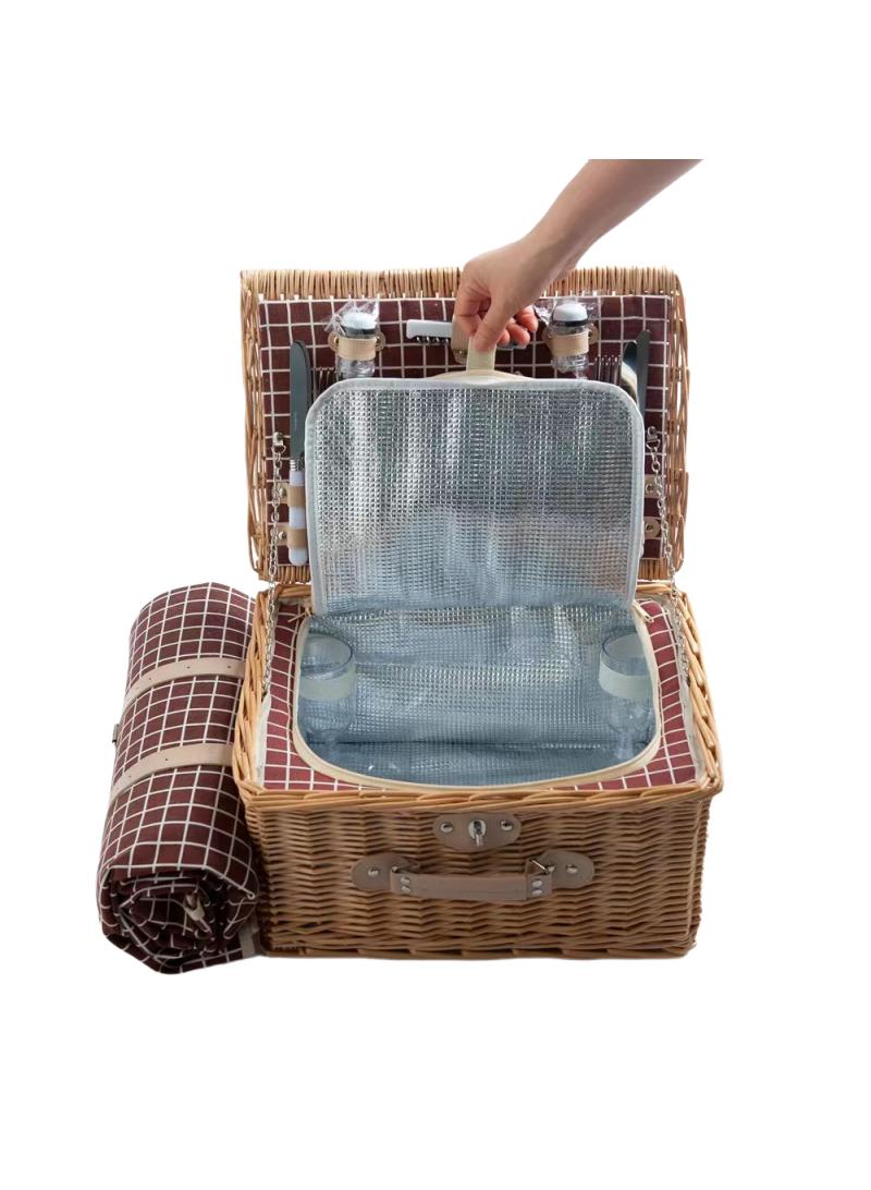 Y&D Picnic Basket Set With Mat Picnic Set Hamper For 4 With Waterproof Picnic Blanket Willow Picnic Service Gift Set For Camping Outdoor - Image 2