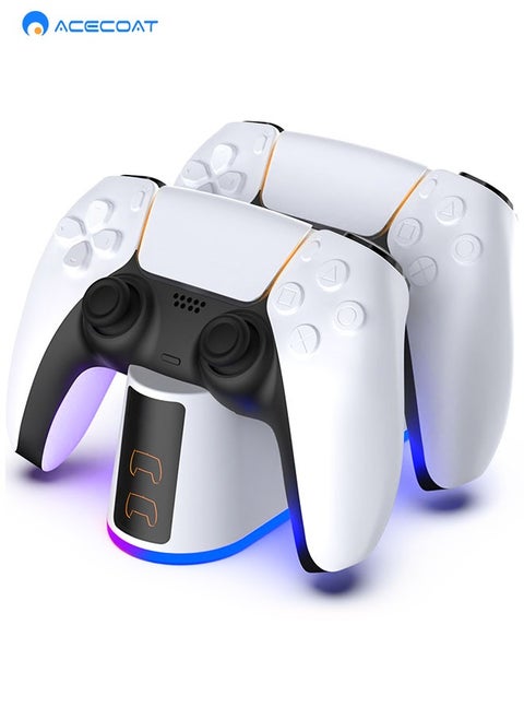 PS5 Game Controller Charger Station with Adjustable RGB Light, 3H Fast Charging Dock for Playstation 5 Controller, LED Indicator，Click-in Design, Safe Intelligent Protection for PS5 Controller