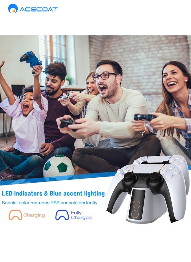 PS5 Game Controller Charger Station with Adjustable RGB Light, 3H Fast Charging Dock for Playstation 5 Controller, LED Indicator，Click-in Design, Safe Intelligent Protection for PS5 Controller