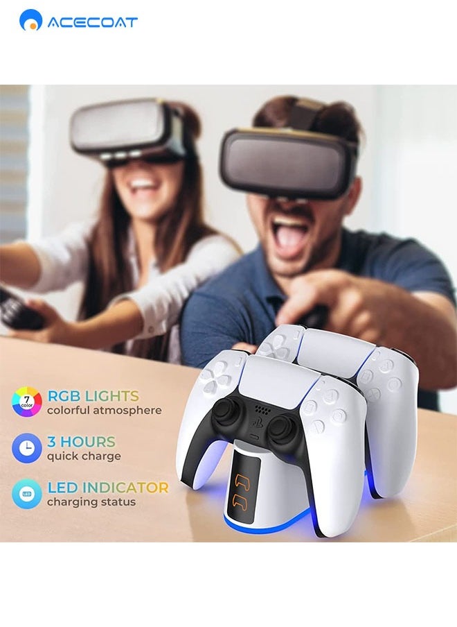 PS5 Game Controller Charger Station with Adjustable RGB Light, 3H Fast Charging Dock for Playstation 5 Controller, LED Indicator，Click-in Design, Safe Intelligent Protection for PS5 Controller
