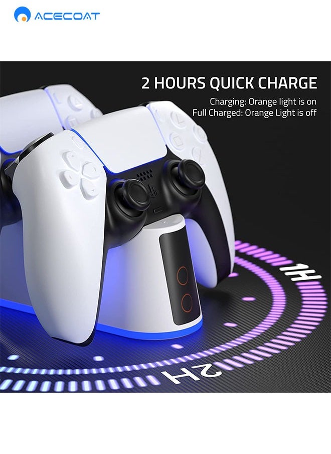 PS5 Game Controller Charger Station with Adjustable RGB Light, 3H Fast Charging Dock for Playstation 5 Controller, LED Indicator，Click-in Design, Safe Intelligent Protection for PS5 Controller