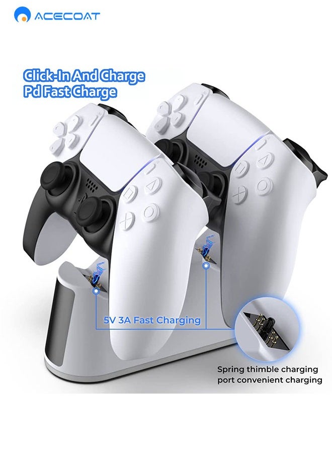 PS5 Game Controller Charger Station with Adjustable RGB Light, 3H Fast Charging Dock for Playstation 5 Controller, LED Indicator，Click-in Design, Safe Intelligent Protection for PS5 Controller