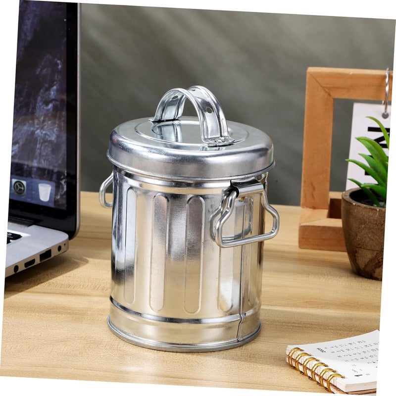 صينية رماد فولاذية مجلفنة صغيرة مع غطاء، سلة مهملات مكتبية للاستخدام المنزلي - Image 4