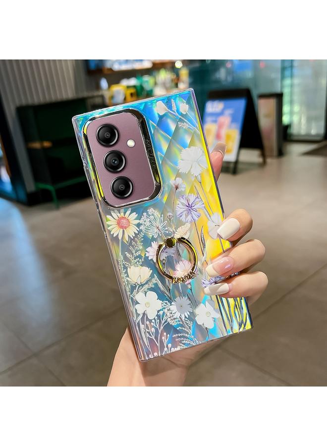 S-TOP Case For Samsung Galaxy A14 5G Electroplating Laser Flower Ring Holder TPU Phone Case - Image 1
