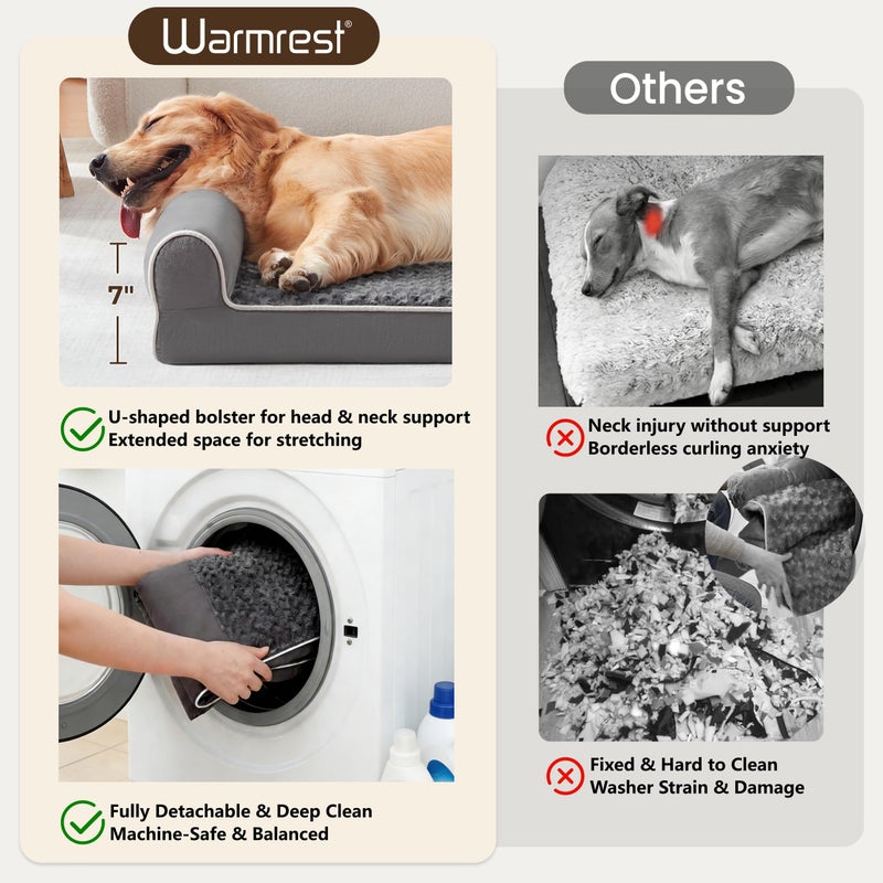 Warmrest Large Dog Beds Large Sized Dogs 45x35x7 Inch, Orthopedic XXL XL Dog Bed for Medium Size Dogs, Big Waterproof Couch Sofa with Removable Washable Cover for Pet, Dark Grey - Image 3