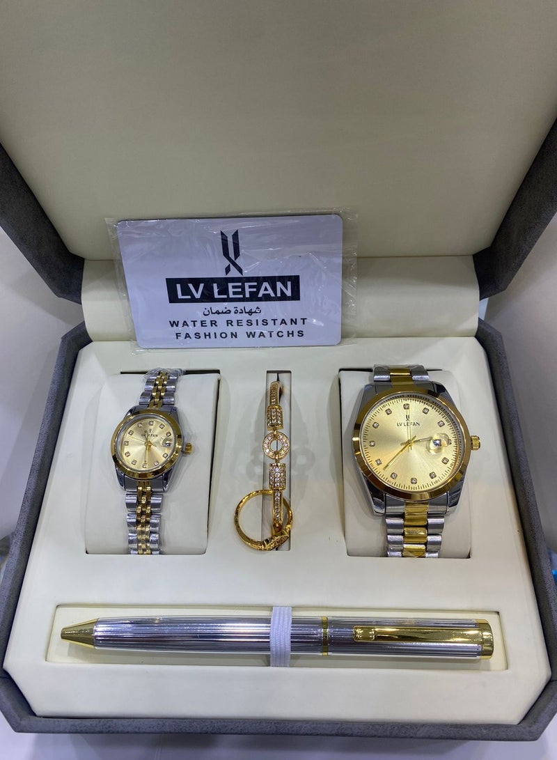 ليفان طقم ساعات من لف ليفان مكون من ساعه رجاليه وساعه نسائيه واسواره وخاتم وقلم