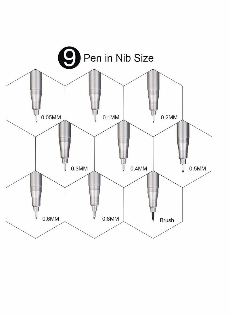 Fineliner Pens, Cozy 9 Pack Black ment Liner Micro Liner Fineliner Drawing Pens, Different Nib Sizes with Anti-Bleed for Sketching Drafting Office Documents Comic Manga Scrapbooking - Image 3