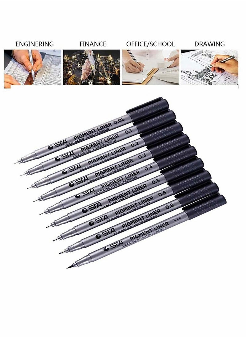 Fineliner Pens, Cozy 9 Pack Black ment Liner Micro Liner Fineliner Drawing Pens, Different Nib Sizes with Anti-Bleed for Sketching Drafting Office Documents Comic Manga Scrapbooking - Image 4