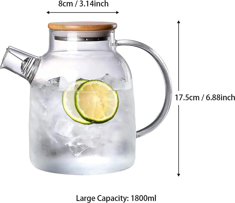 BLISS START Glass Water Jug with Air Tight Wooden Lid Drinking Beverage Pitcher with Cap 18 Litre Set of 1 - Image 4