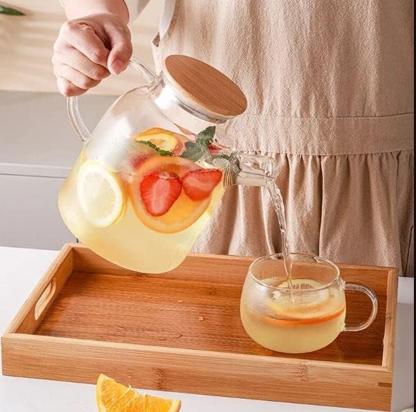BLISS START Glass Water Jug with Air Tight Wooden Lid Drinking Beverage Pitcher with Cap 18 Litre Set of 1 - Image 5