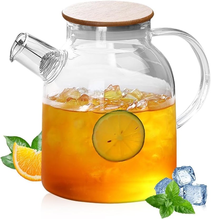BLISS START Glass Water Jug with Air Tight Wooden Lid Drinking Beverage Pitcher with Cap 18 Litre Set of 1 - Image 1