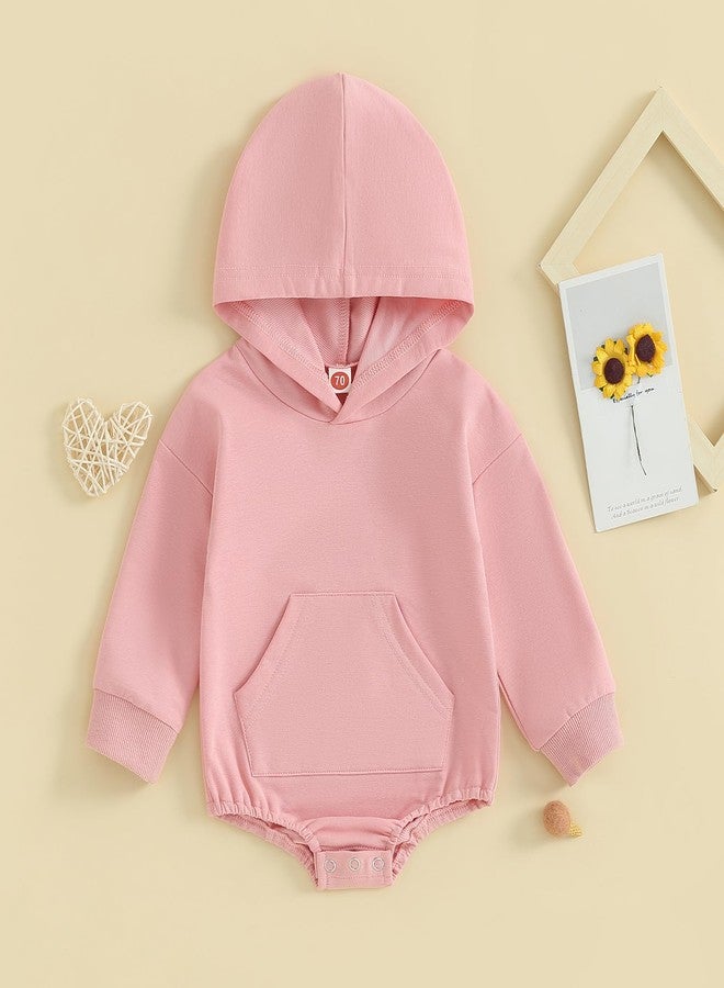 Muspeczenith Newborn Baby Girl Boy Hoodie Romper Solid Long Sleeve Hooded Sweatshirt Bodysuit Infant Fall Clothes Outfit (Pink, 0-3 Months) - Image 2