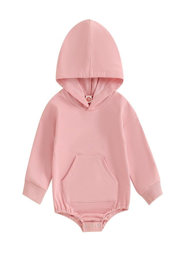 Muspeczenith Newborn Baby Girl Boy Hoodie Romper Solid Long Sleeve Hooded Sweatshirt Bodysuit Infant Fall Clothes Outfit (Pink, 0-3 Months) - Image 1