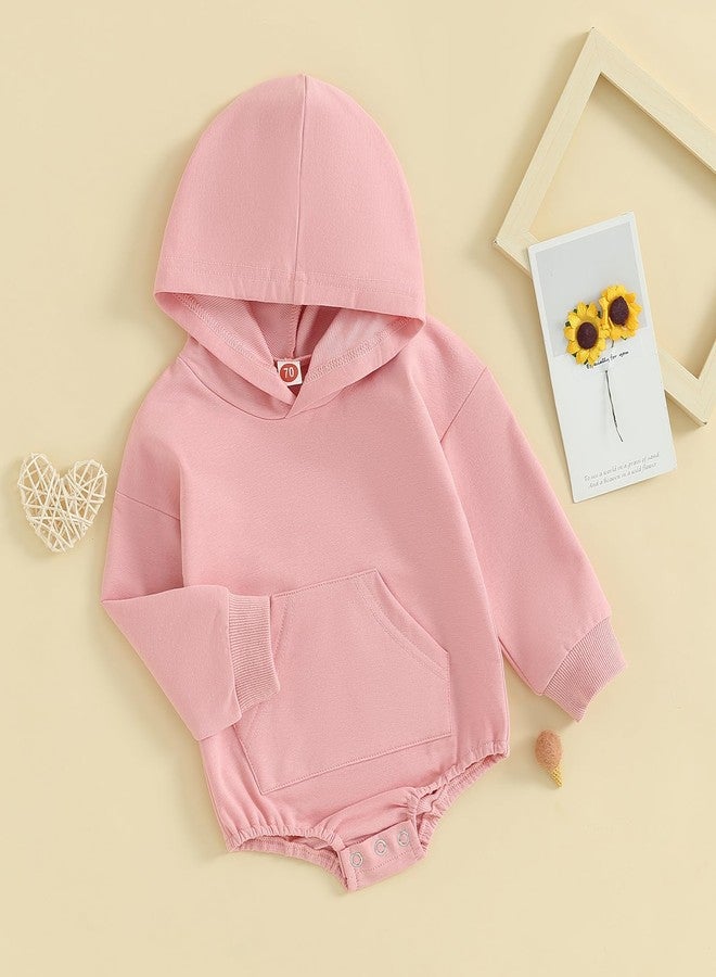 Muspeczenith Newborn Baby Girl Boy Hoodie Romper Solid Long Sleeve Hooded Sweatshirt Bodysuit Infant Fall Clothes Outfit (Pink, 0-3 Months) - Image 3