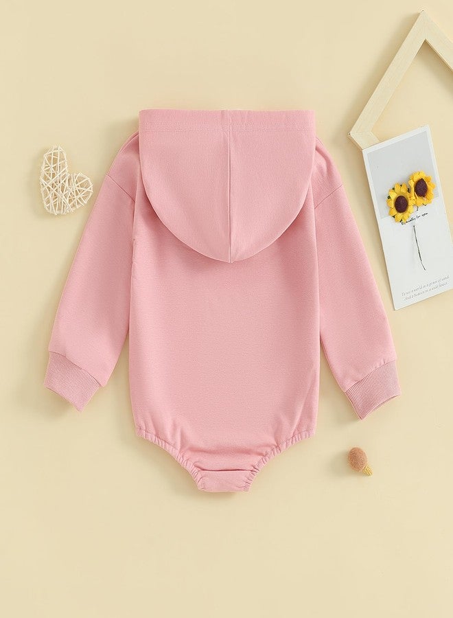 Muspeczenith Newborn Baby Girl Boy Hoodie Romper Solid Long Sleeve Hooded Sweatshirt Bodysuit Infant Fall Clothes Outfit (Pink, 0-3 Months) - Image 4
