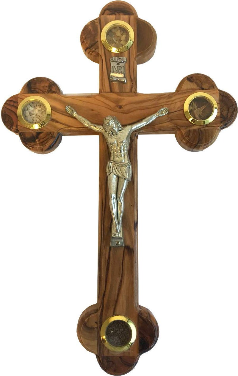 Holy Land Market Holy Land Market Mini Olive Wood Cross Crucifix with Holy Essences  55 Inches 