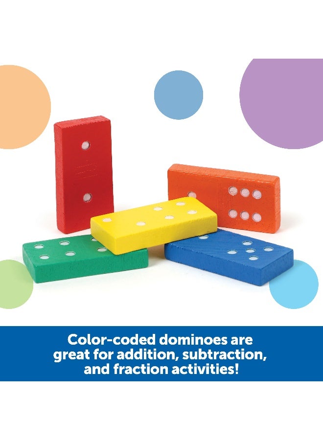 Learning Resources Double-Six Wooden Dominoes (28-Piece Set, Multi-Color Dots, Ages 5+) - Image 2