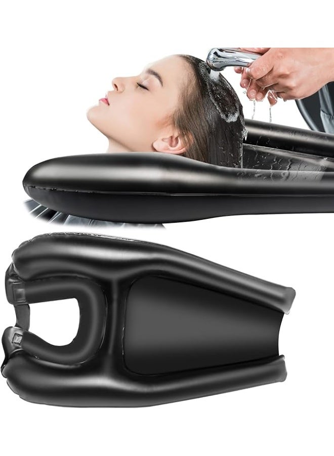 حوض غسيل شعر قابل للنفخ للمرضى طريحي الفراش، حوض متنقل، غسيل شعر للمرضى طريحي الفراش، وكبار السن ذوي الاحتياجات الخاصة، والحوامل، والمرضى بعد العمليات الجراحية، أسود - Image 1