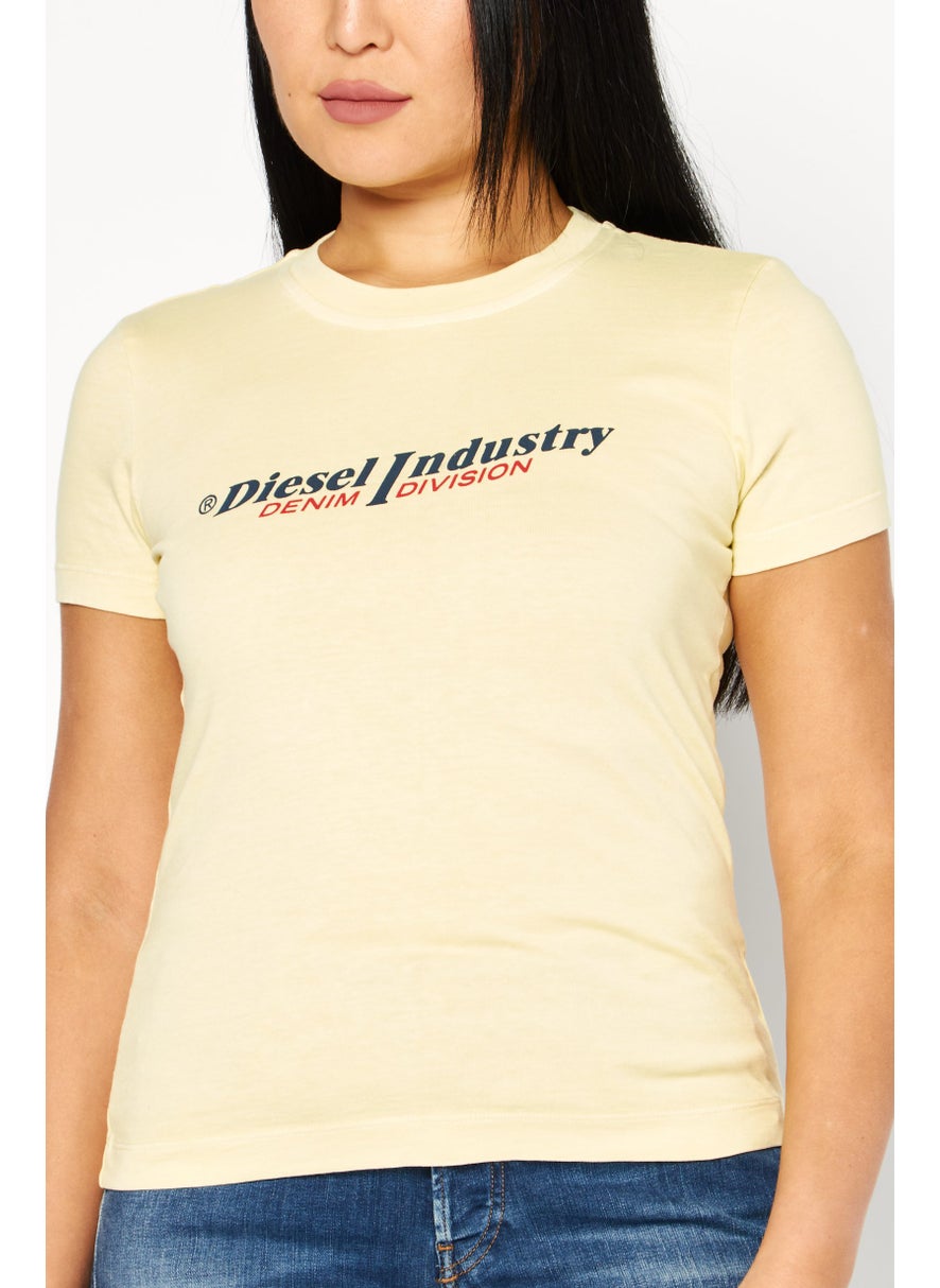 DIESEL - Women Crew Neck Short Sleeve Brand Logo T-Shirts, Yellow - Image 1