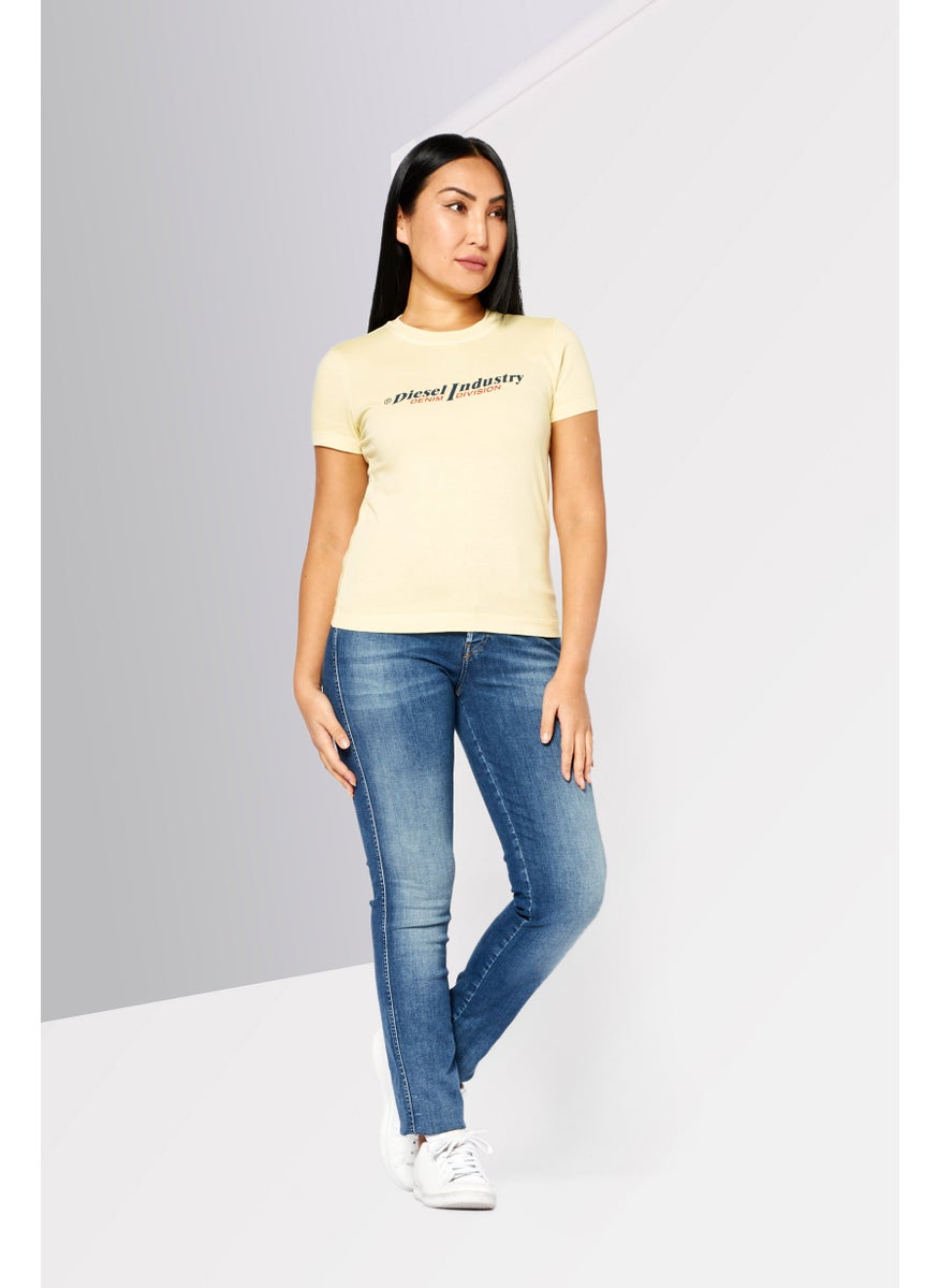 DIESEL - Women Crew Neck Short Sleeve Brand Logo T-Shirts, Yellow - Image 1