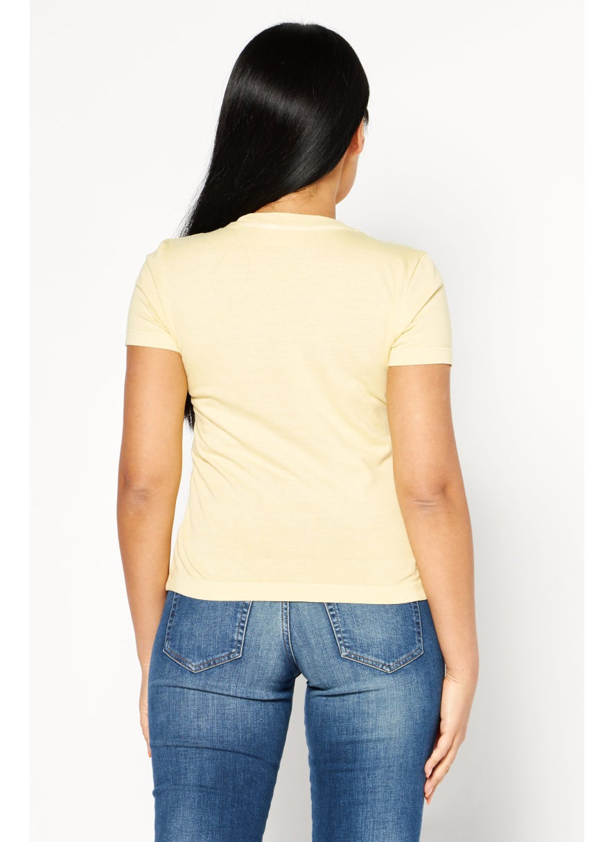 DIESEL - Women Crew Neck Short Sleeve Brand Logo T-Shirts, Yellow - Image 1