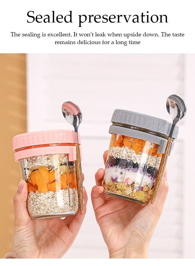 DUNISO 4 Pack 350ml Glass Jars with Airtight Lids and Spoon ,Overnight Oats Containers with Measurement Marks，Reusable Glass Jars for Kitchen， Suitable for Cereal, Yogurt, Fruit Salad - Image 3