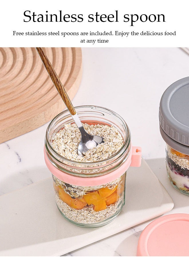 DUNISO 4 Pack 350ml Glass Jars with Airtight Lids and Spoon ,Overnight Oats Containers with Measurement Marks，Reusable Glass Jars for Kitchen， Suitable for Cereal, Yogurt, Fruit Salad - Image 4