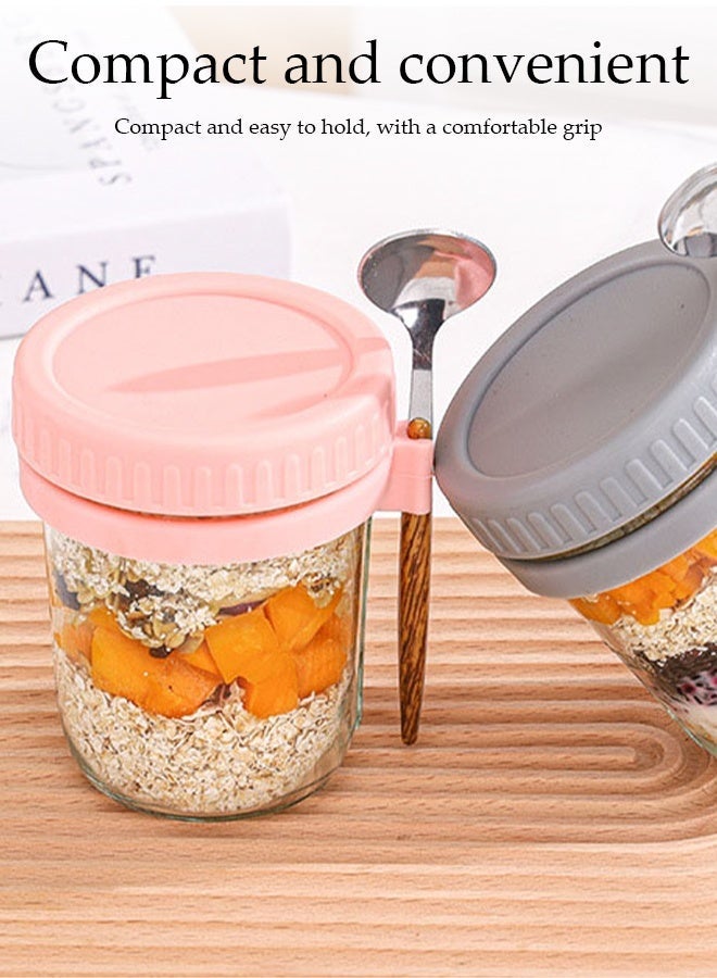 DUNISO 4 Pack 350ml Glass Jars with Airtight Lids and Spoon ,Overnight Oats Containers with Measurement Marks，Reusable Glass Jars for Kitchen， Suitable for Cereal, Yogurt, Fruit Salad - Image 5