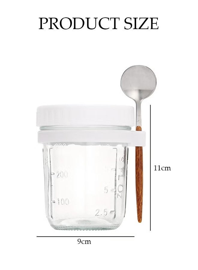 DUNISO 4 Pack 350ml Glass Jars with Airtight Lids and Spoon ,Overnight Oats Containers with Measurement Marks，Reusable Glass Jars for Kitchen， Suitable for Cereal, Yogurt, Fruit Salad - Image 2