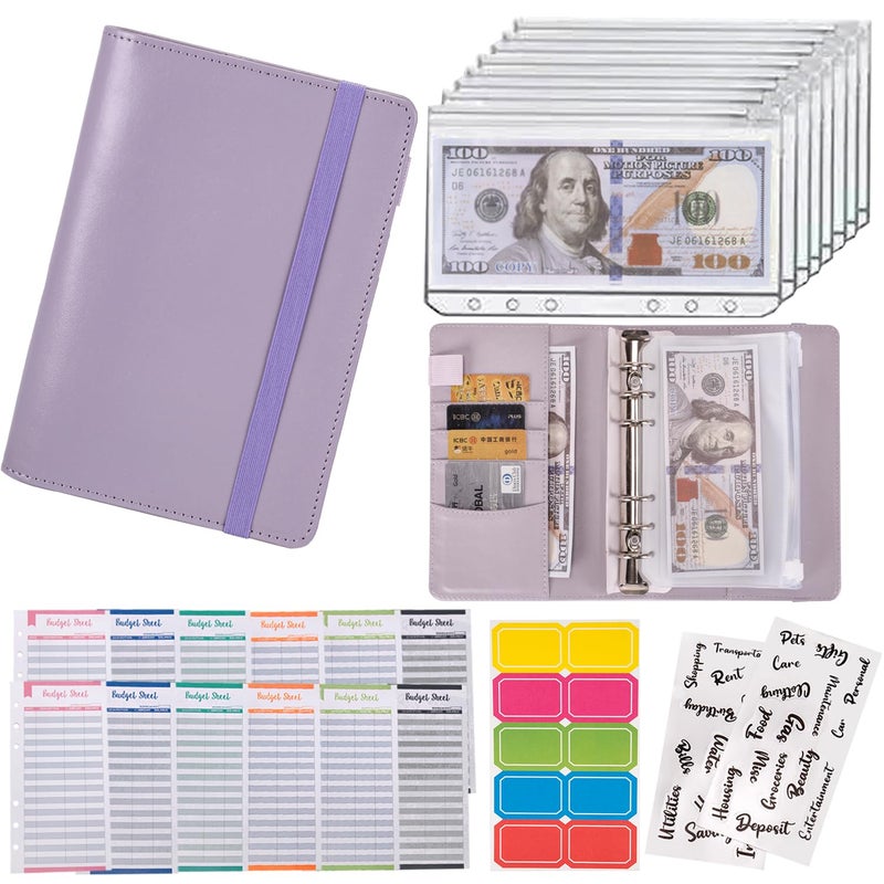 NICOOTHBudget Binder Cash Envelopes A6 Money Saving Binder with Zipper envelopes (A6purple) - Image 1