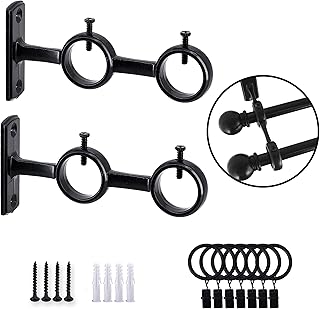 AddGrace AddGrace 2 Pack Double Curtain Rod Brackets for 1" Rod Aluminum Alloy Wall Mounted Rod Holder (Black)  - Image 1