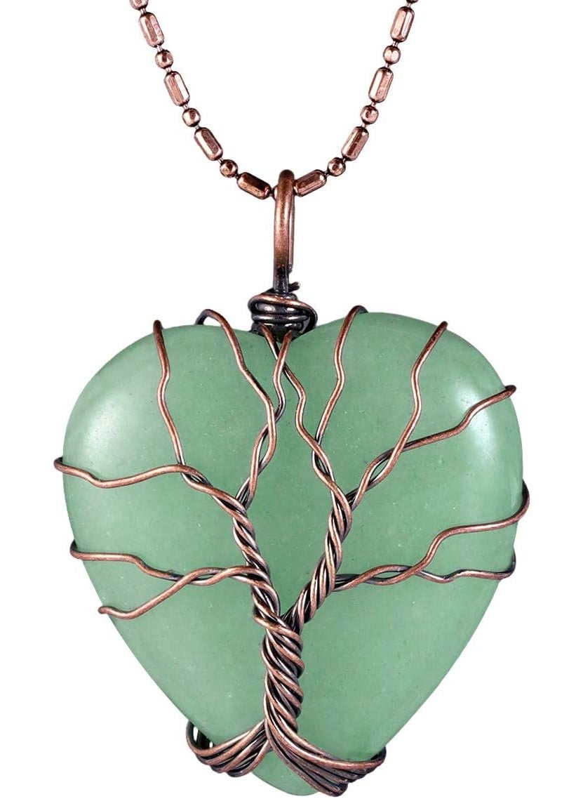 SUNYIK SUNYIK Natural Green Aventurine Crystal Pendant Necklace for Women, Handmade Copper Wire Wrapped Heart Love Healing Reiki Crystal Jewelry 
