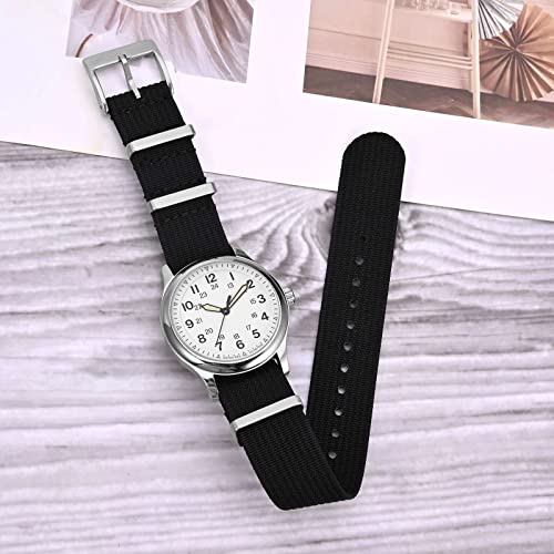 ANNEFIT Nylon Watch Band 16mm OnePiece Waterproof Military Watch Straps with Heavy Silver Buckle Black - Image 3