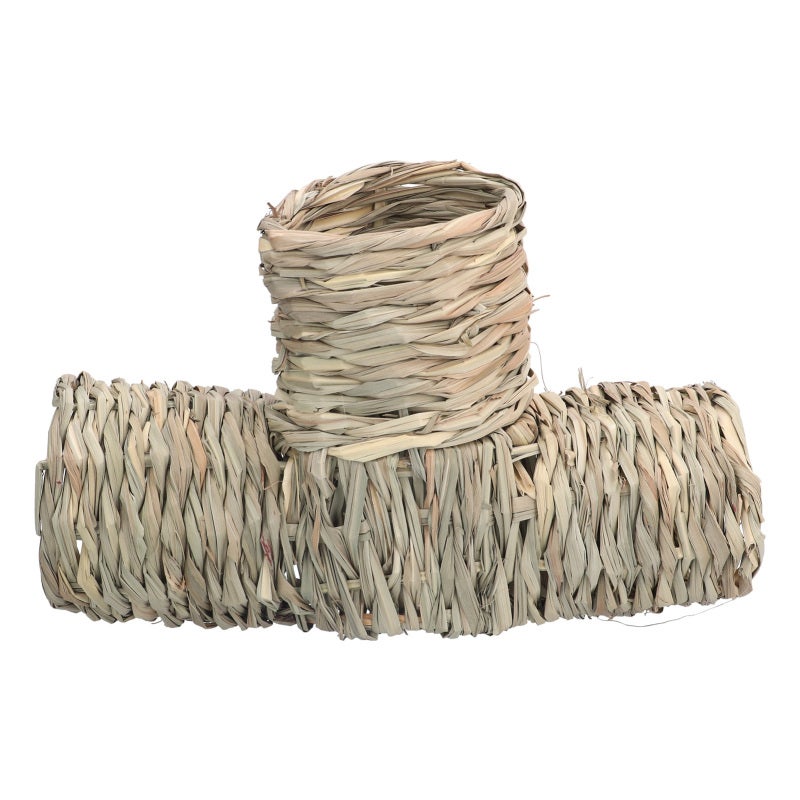 Natural Grass Tunnel Toy: 3-Entrance Natural Edible Material - Safe Chewable Hideaway for Small Pets, Guinea Pigs, Hamsters & Ferrets - Image 2