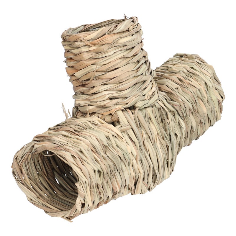 Natural Grass Tunnel Toy: 3-Entrance Natural Edible Material - Safe Chewable Hideaway for Small Pets, Guinea Pigs, Hamsters & Ferrets - Image 4
